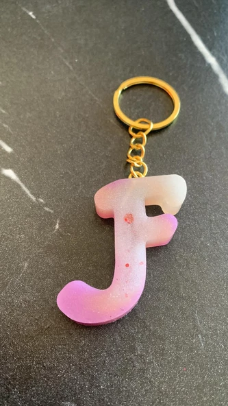 F Harfi Gökkuşağı Renkleri Kırmızı Sim Süsleme Anahtarlık Gold Aksesuarlı El Yapımı Epoksi - Resim 6