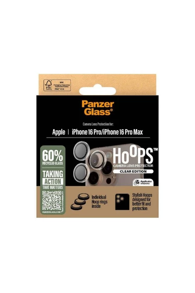 PanzerGlass iPhone 16 Pro/16 Uyumlu Pro Max Hoops Transparan Kamera Koruyucu