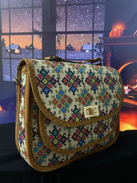 Kilim motif terme otantik kadın omuz çantası