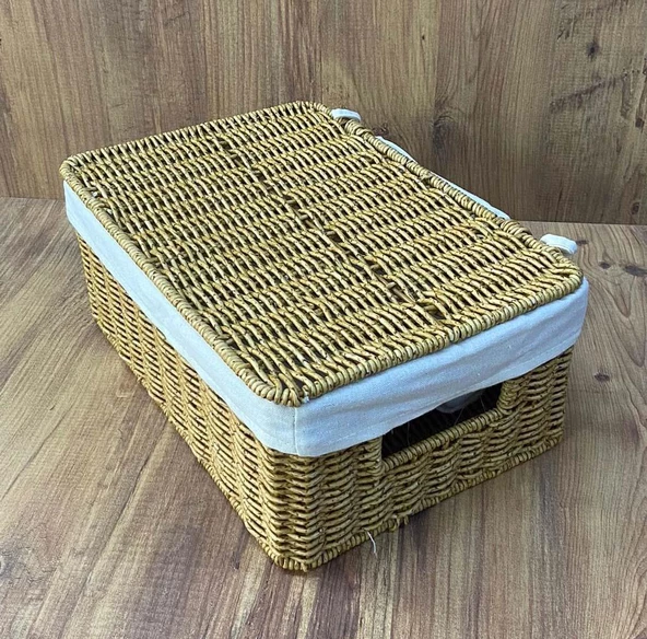 Rattan Örme Kapaklı Kutu Orta Boy Çok Amaçlı Kapaklı Sepet