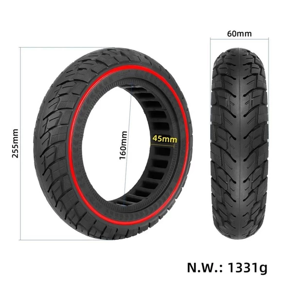 10x2.5 inç Dolgu Lastik Kırmızı Şeritli Scooter Lastiği - 4