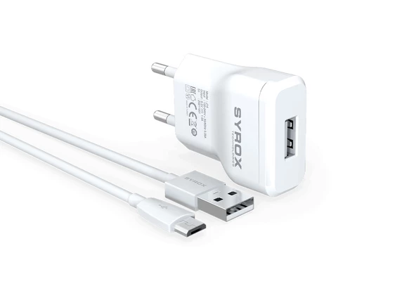 Syrox J14 1.0A 1mt USB-A - Micro USB 1xUSB-A Port Çıkışlı Şarj Cihazı - Beyaz