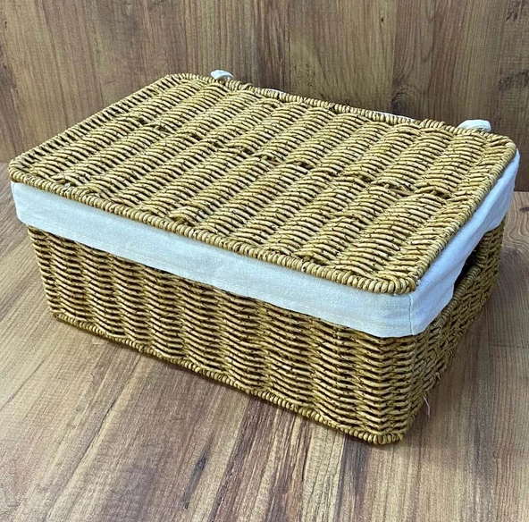 Rattan Örme Kapaklı Kutu Orta Boy Çok Amaçlı Kapaklı Sepet - Resim 3