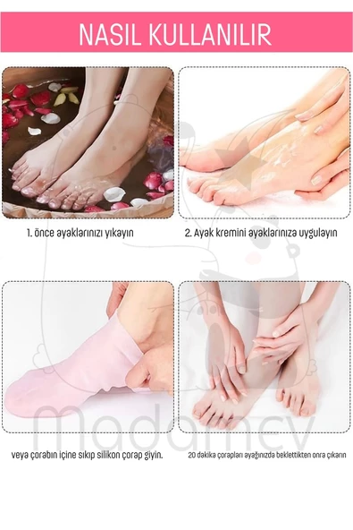 Madamev 2 Çift Silikon Ayak Bakım Çorabı Nemlendirici Jel Çorap Yumuşak Kadın Ayak Çatlak Önleyici Çorap - 3