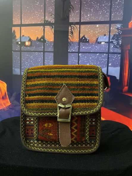 Midi Kilim dokuma otantik bordo askılı omuz çantası - 4