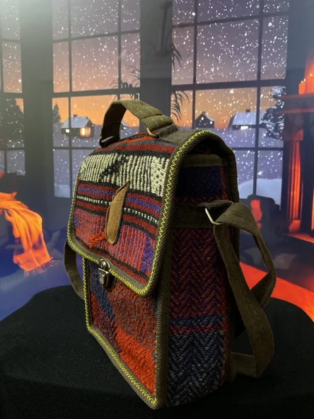 Midi Kilim dokuma otantik bordo askılı omuz çantası - 3