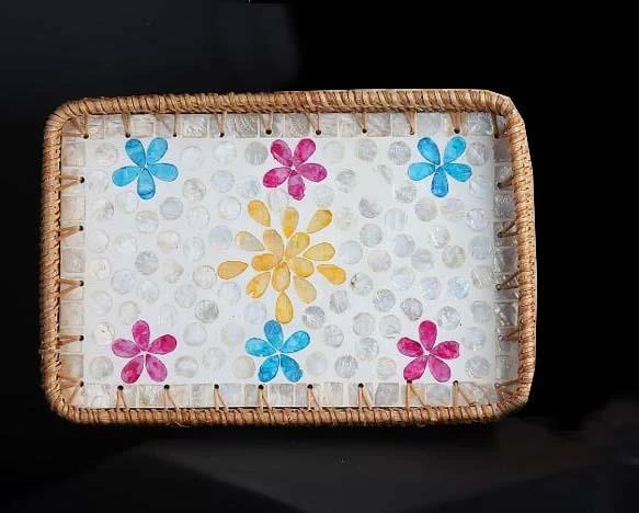 Rattan Sunum Tepsisi Sedef Desenli Küçük Boy 30x20 CM