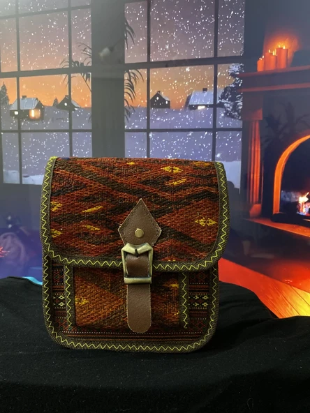 Midi Kilim dokuma otantik bordo askılı omuz çantası