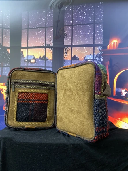 Kilim dokuma deri detay otantik bordo askılı omuz çantası - 6