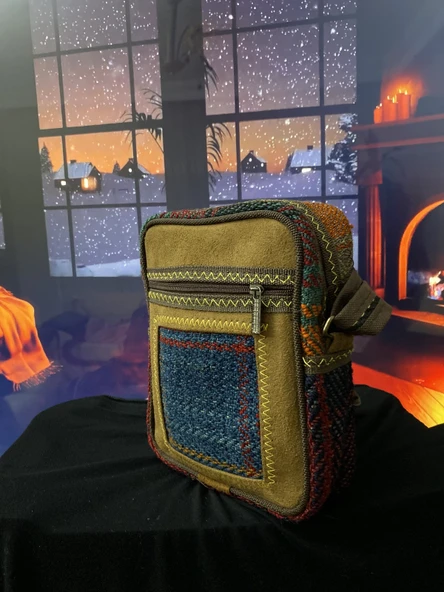 Kilim dokuma deri detay otantik bordo askılı omuz çantası - 4