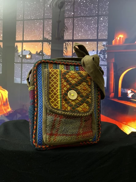 Kilim dokuma cep telefon modelli otantik bordo askılı omuz çantası