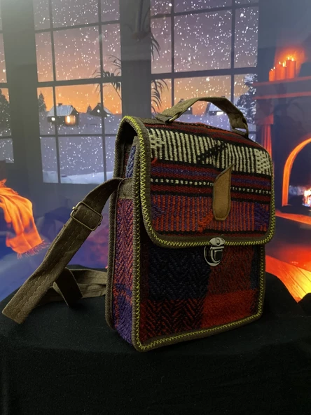 Heybe model Kilim dokuma otantik bordo askılı omuz çantası