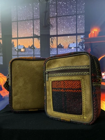 Kilim dokuma deri detay otantik bordo askılı omuz çantası