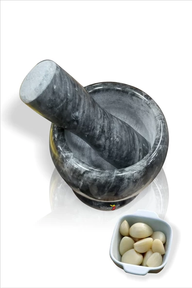 Siyah Parlatılmış Gerçek Mermer Sarımsak Kahve Baharat Çekirdek Çeşni Dövme Ezme Havan ve Tokmak - 4