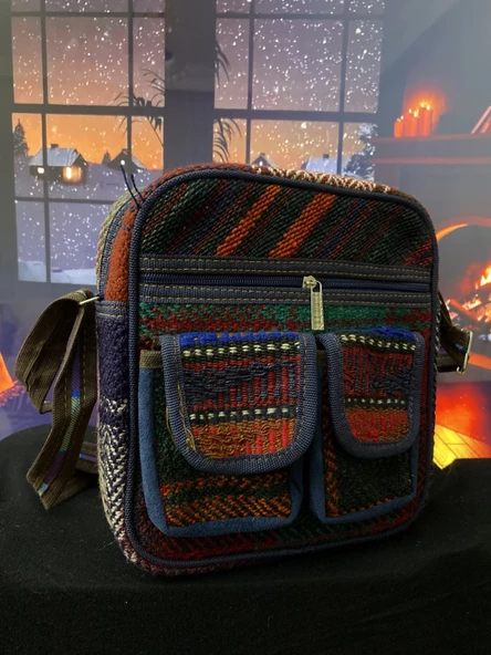 Kilim dokuma otantik bordo askılı omuz çantası - 5