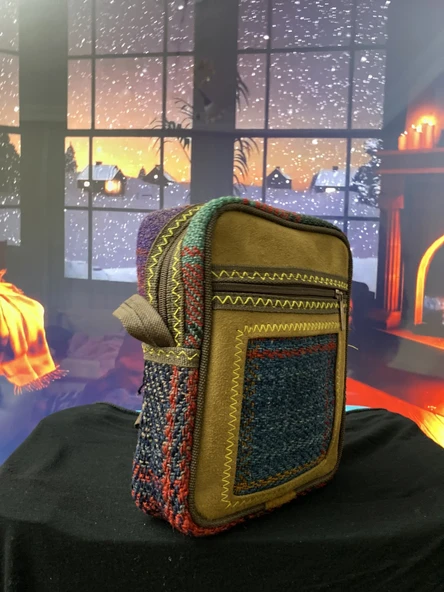Kilim dokuma deri detay otantik bordo askılı omuz çantası - 3