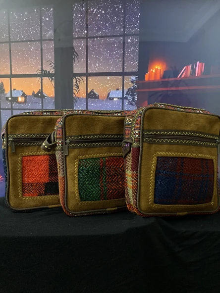Kilim dokuma deri detay otantik bordo askılı omuz çantası - 5