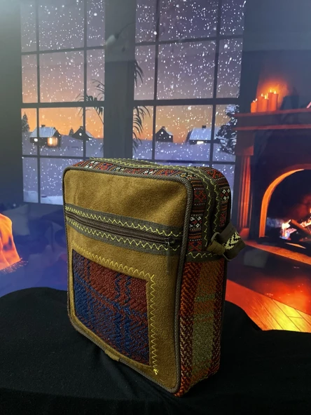 Kilim dokuma deri detay otantik bordo askılı omuz çantası - 2