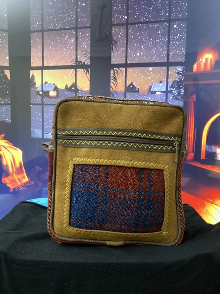 Kilim dokuma deri detay otantik bordo askılı omuz çantası - 7