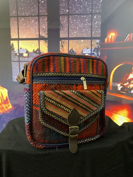 Kilim dokuma otantik bordo askılı omuz çantası - 4