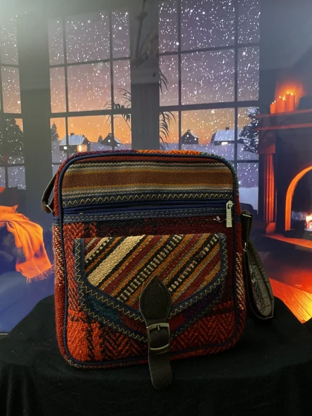 Kilim dokuma otantik bordo askılı omuz çantası - 3