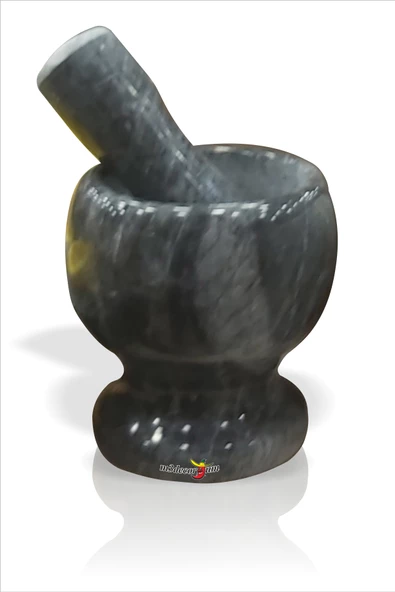 Siyah Parlatılmış Gerçek Mermer Sarımsak Kahve Baharat Çekirdek Çeşni Dövme Ezme Havan ve Tokmak - 2