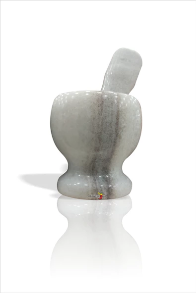 Beyaz Parlatılmış Gerçek Mermer Sarımsak Kahve Baharat Çekirdek Çeşni Dövme Ezme Havan ve Tokmak - 2