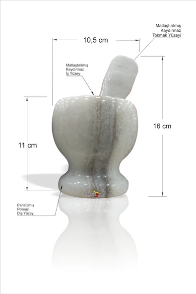 Beyaz Parlatılmış Gerçek Mermer Sarımsak Kahve Baharat Çekirdek Çeşni Dövme Ezme Havan ve Tokmak - 3