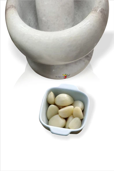 Beyaz Parlatılmış Gerçek Mermer Sarımsak Kahve Baharat Çekirdek Çeşni Dövme Ezme Havan ve Tokmak - 4