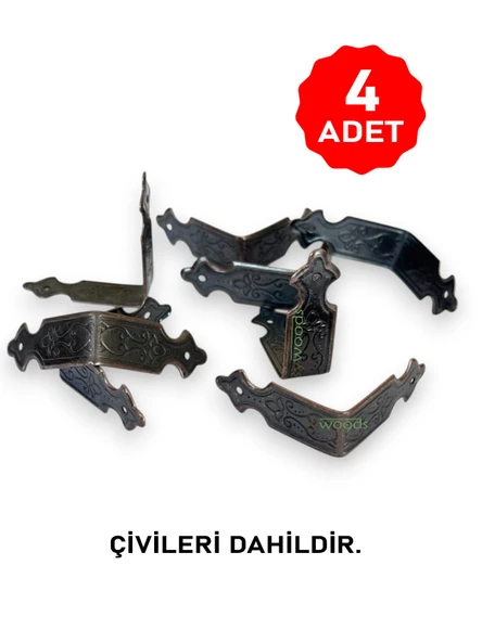 Dekoratif Kutu Kenarı 4 Adet Kutu Sandık Aksesuar Bakır Oksit - 1