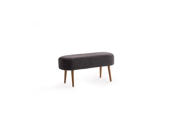 LUNA PELUŞ ÇOK AMAÇLI GÜRGEN AHŞAP AYAKLI POFİDİK OVAL PUF  Antrasit