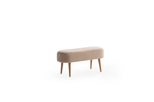 LUNA PELUŞ ÇOK AMAÇLI GÜRGEN AHŞAP AYAKLI POFİDİK OVAL PUF  Vizon