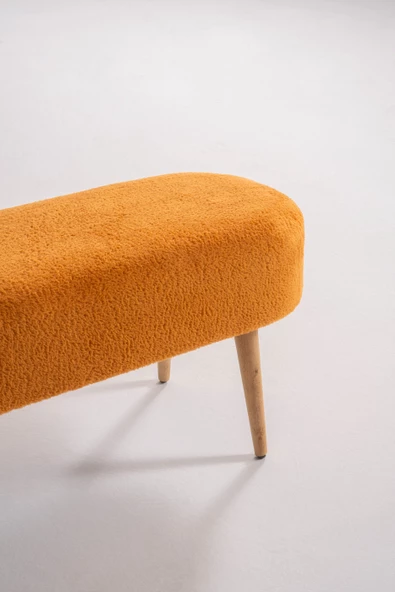 LUNA PELUŞ ÇOK AMAÇLI GÜRGEN AHŞAP AYAKLI POFİDİK OVAL PUF  Turuncu - 4