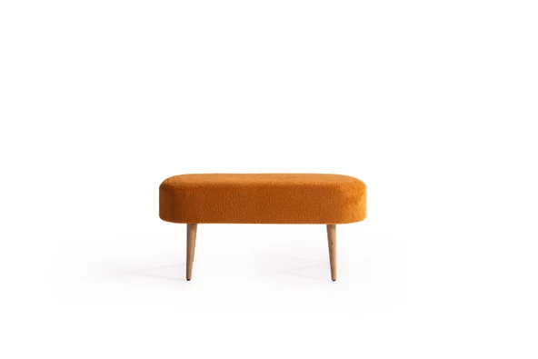 LUNA PELUŞ ÇOK AMAÇLI GÜRGEN AHŞAP AYAKLI POFİDİK OVAL PUF  Turuncu - 2