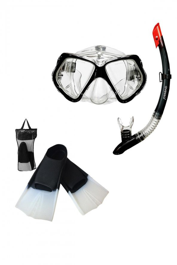 Avessa Premium Yetişkin Dalış Seti Siyah Şnorkel Set & Siyah Palet (45-47)