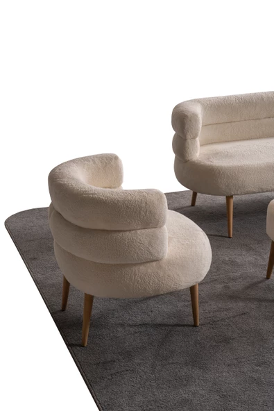 BAREL ÖZEL TASARIM Çay Seti, Berjer Ve Puf (Ofis Balkon Cafe Bahçe Salon Mobilyası) (2) Lİ Takım  Krem - Resim 4