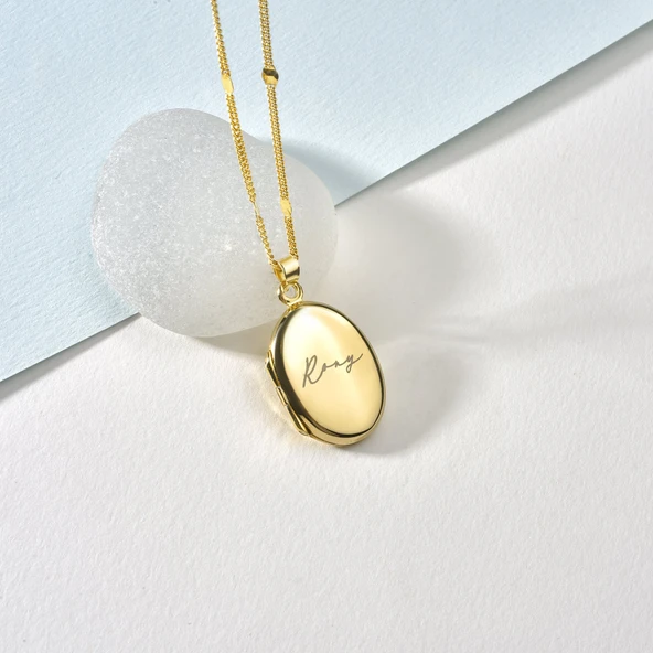 925 Ayar Altın Mikron Kaplama Oval Madolyon Kolye - CN00425 - Resim 2