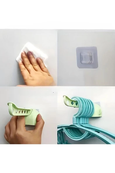 Katlanabilir Kendinden Yapışkanlı Beyaz Askılık 6 Delikli Mutfak Banyo Duvar Seyahat Çamaşır Askısı - 3