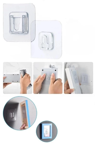 5 Çift Şeffaf Yapışkanlı Geçmeli Klips Eşya Tablo Resim Duvar Banyo Sabitleme Askısı Tutucu Askı Kancası ürün görseli 1