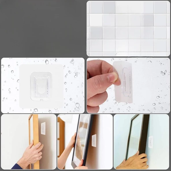 5 Çift Şeffaf Yapışkanlı Geçmeli Klips Eşya Tablo Resim Duvar Banyo Sabitleme Askısı Tutucu Askı Kancası - 4