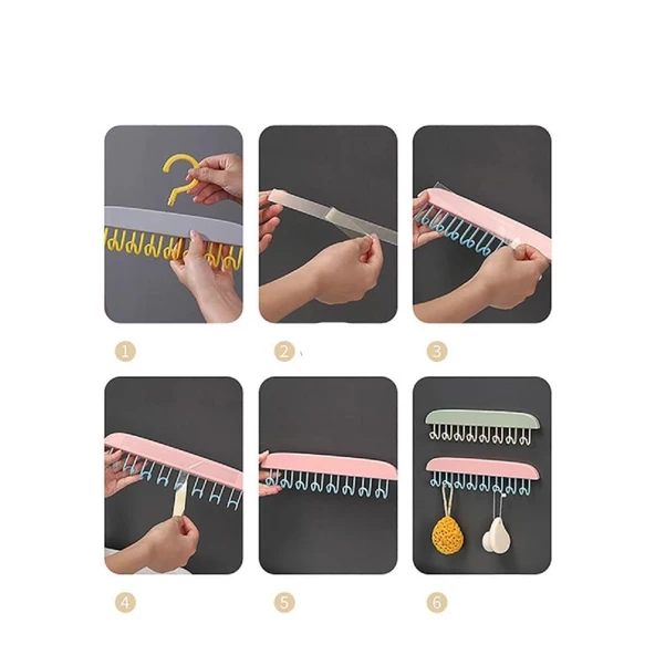 1 Adet 8 Kancalı Mutfak Banyo Dolap Askı Sütyen Kemer Kravat Eşarp Takı Elbise Çanta Askısı - 5