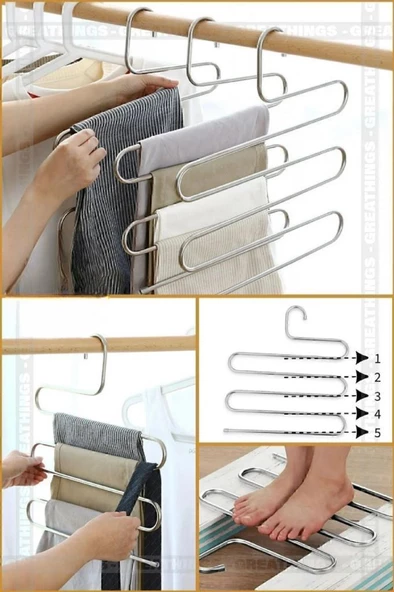 5 Katlı Krom Pantolon Askısı Gardırop Askı Eşarp Şal Havlu Askısı Dolap İçi Düzenleyici Askılık - 5