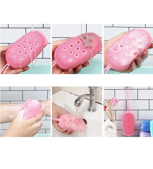 Banyo Hamam Lifi Süngerli Silikon Banyo Duş Peeling Kesesi Sabun Jel Süngeri Cilt Masaj Fırçası - 6