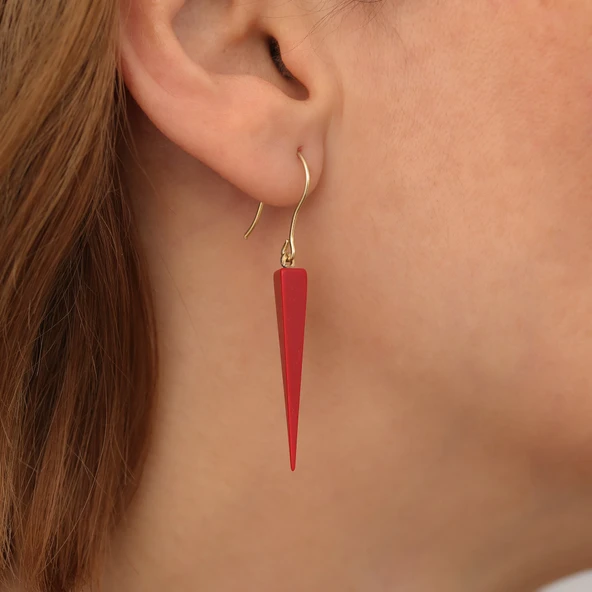 925 Ayar Gümüş  Gerçek ve Doğal Çubuk Mercan Taşlı Sallantılı  Küpe - ES00150 - Resim 2