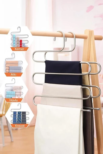 5 Katlı Krom Pantolon Askısı Gardırop Askı Eşarp Şal Havlu Askısı Dolap İçi Düzenleyici Askılık - 3