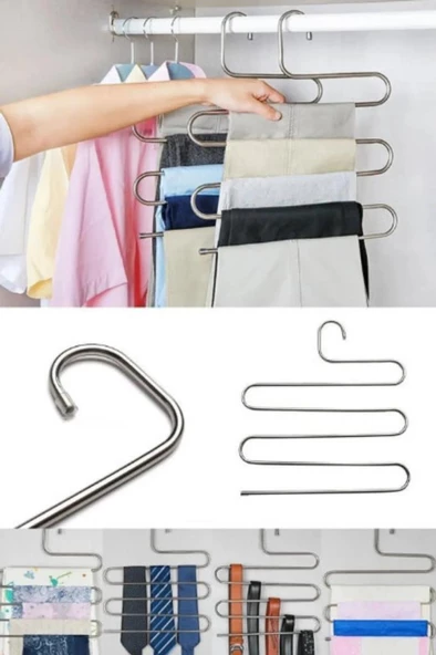 5 Katlı Krom Pantolon Askısı Gardırop Askı Eşarp Şal Havlu Askısı Dolap İçi Düzenleyici Askılık - 7