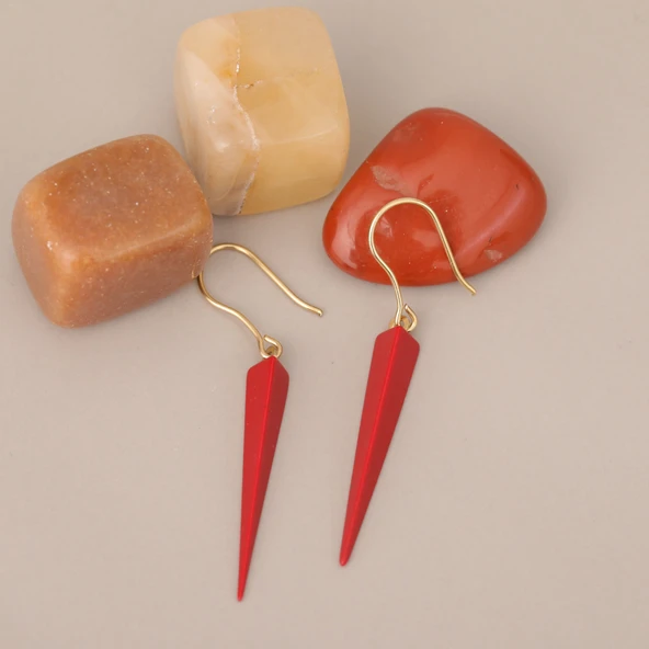 925 Ayar Gümüş  Gerçek ve Doğal Çubuk Mercan Taşlı Sallantılı  Küpe - ES00150 - Resim 5