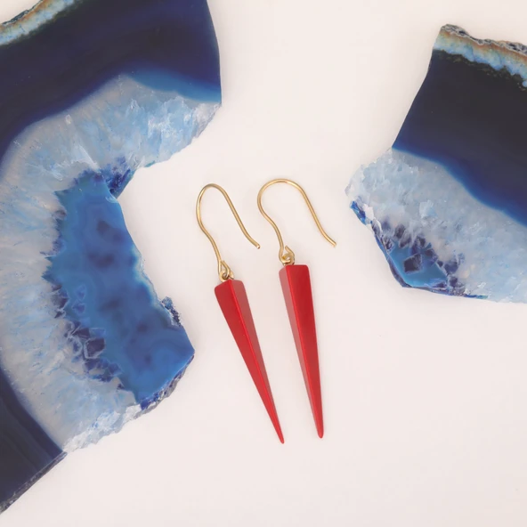 925 Ayar Gümüş  Gerçek ve Doğal Çubuk Mercan Taşlı Sallantılı  Küpe - ES00150 - Resim 4