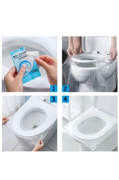 50 Adet Kullan At Klozet Kapağı Poşeti Tek Kullanımlık Umumi Tuvalet Kapak Kılıfı Kamp Seyahat Pedi - 6