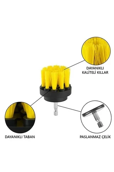 3 lü Matkap Ucu Temizlik Fırça Seti Jant Lastik Tekerlek Koltuk Halı Derz Yıkama Temizleme Fırçası - 2